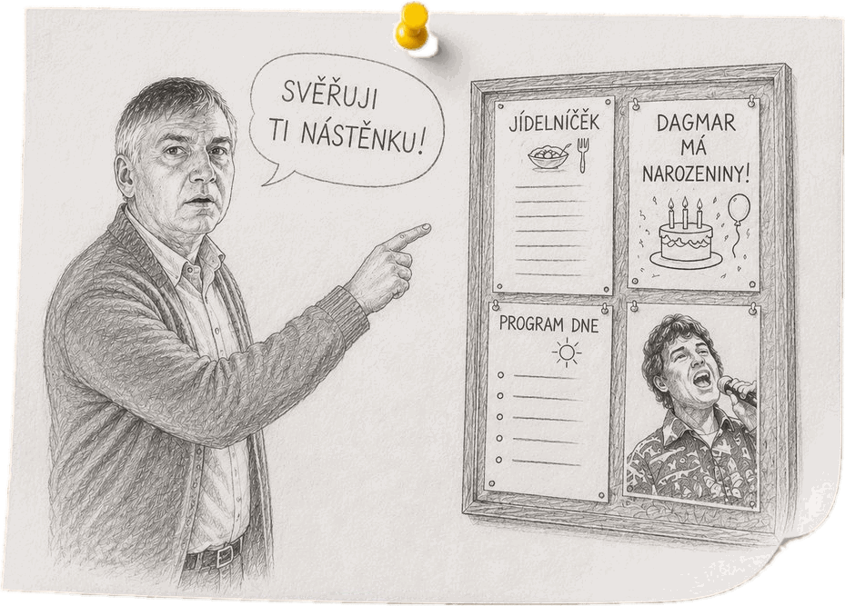 Svěřuji ti nástěnku! — kreslený maskot Nástěnkárny